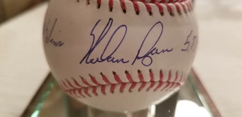 Nolan Ryan Rangers Signed MLB Baseball 324 Win 5714 K's JSA +Ryan w/ Glass Case