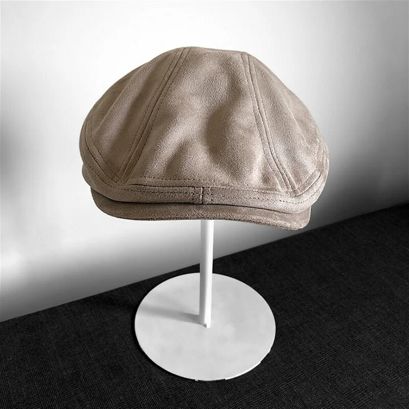 Men Baker Flat Cap Faux Suede Newsboy Hat Traditional Gatsby Warm Winter Vintage - Image 3 of 4