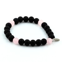 Steine Und MinéRaux. Armband Perlen Schwarz Onyx Matt + Rosenquarz 8 Mm. Made