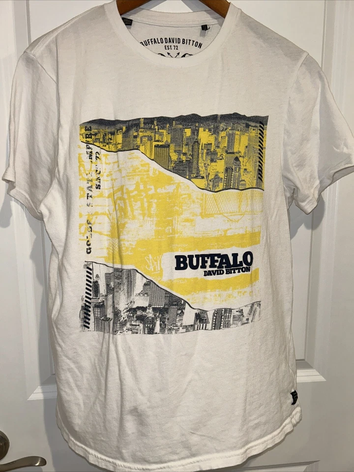 Camiseta Buffalo David Bitton Para Hombre Talla S Blanca Gráfica Cuello Redondo Foto 3 de 4