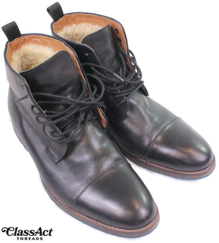ALDO Boots Mens Size US 8 (EU 41) Black Leather Fur Lined 