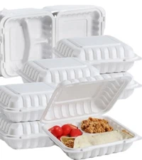 Restaurant White 3 Compartment Food Container 150 Count, Take Out To Go Boxes
