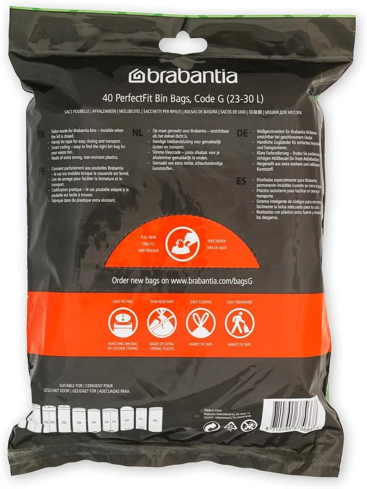 Brabantia Perfectfit Bin Liners (Size G/23-30 Litre) Thick Plastic Trash Bags wi - Image 2 of 4