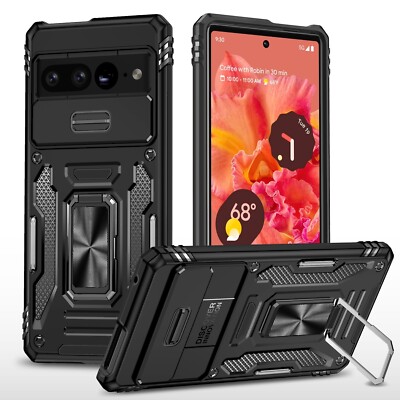Für Google Pixel 9 Pro XL Armor Hülle mit Kameraschutz und Ringhalter Schwarz