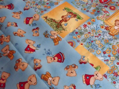 Coupon De Tissu Enfant Oursons 55x83 Cm - 100% Coton, Jaune, Neuf, Fabrication France