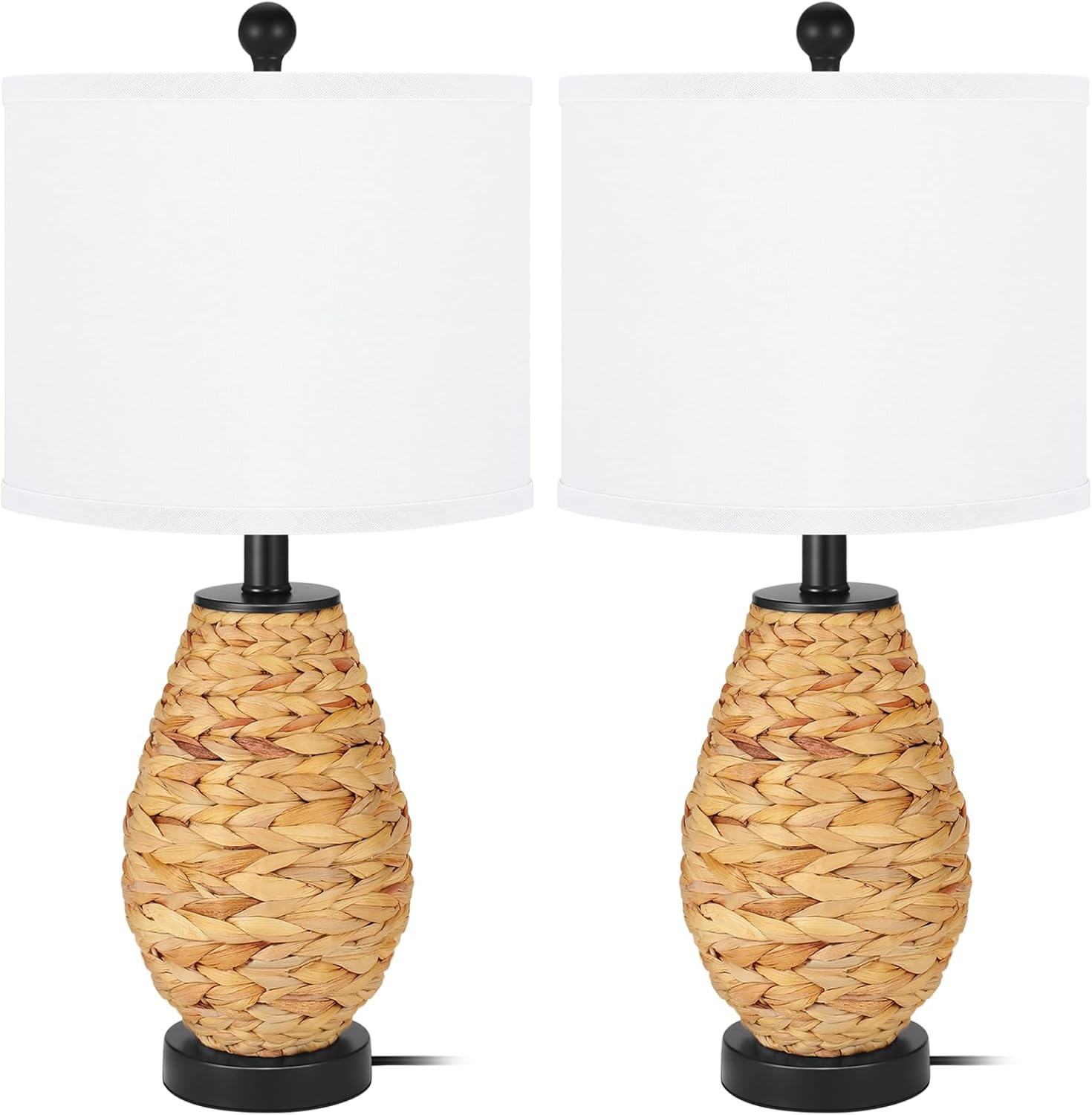 Coastal Table Lamps Set of 2, Retro Natural Seagrass Rattan Woven 24