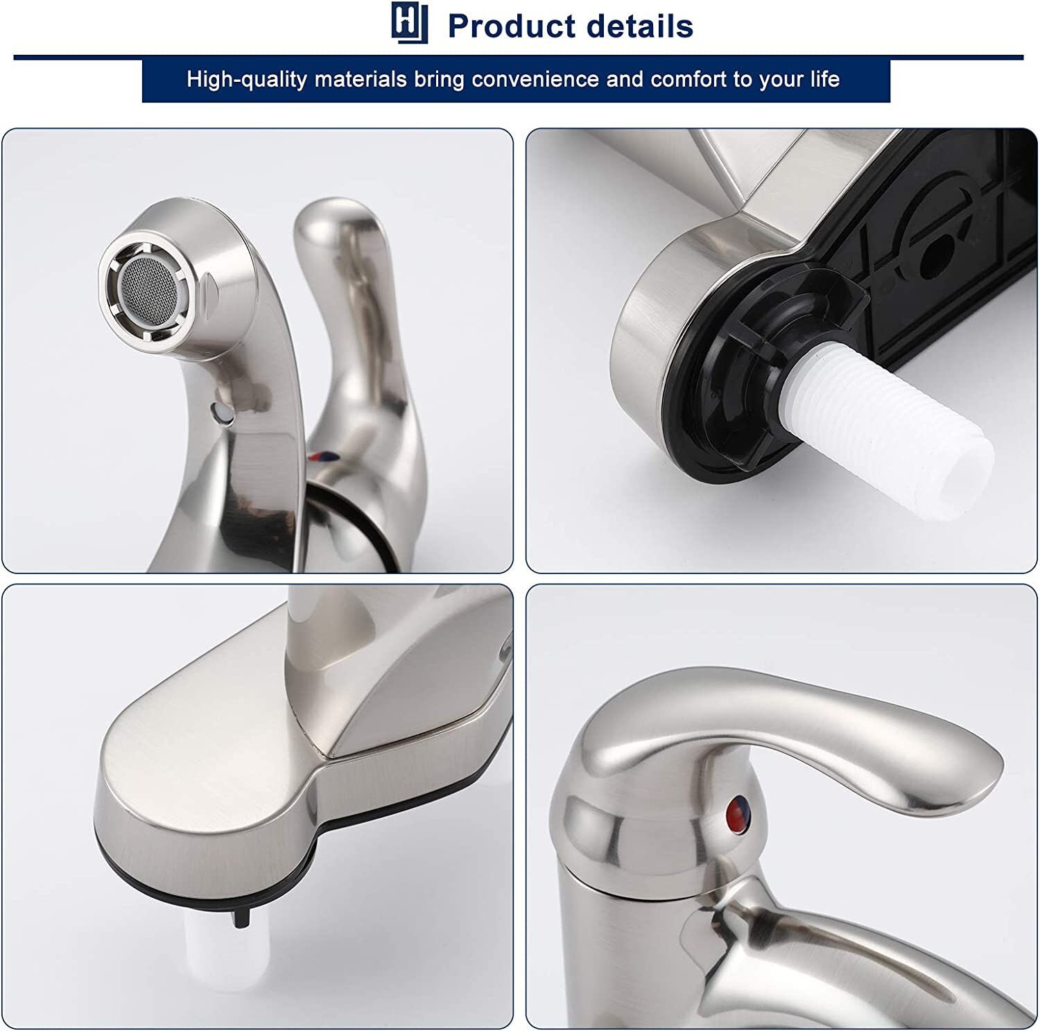 HOMELODY Plastic Bathroom Faucet Brushed Nickel 4 inch Centerset Bathroom Sink