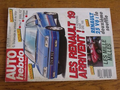 Revue Auto hebdo N°626 Mille Milles Renault 25 V6 Renault 19 Pau F 3000