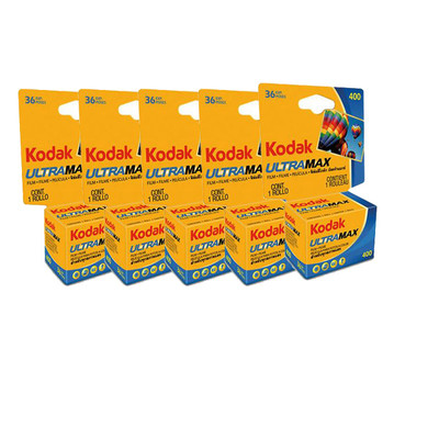 5 Rolls Kodak Ultramax 400 36 Exposure 35mm Color Negative Film, Carded