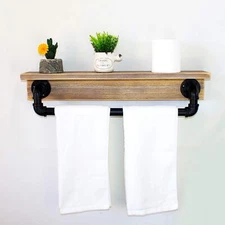 MBQQ Industrial Pipe ShelfRustic Wall Shelf with Towel Bar24" Farmhouse Towel...