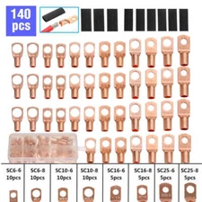 140pcs Copper Wire Lugs Battery Cable Ends Terminal Connectors Assortment Kit US