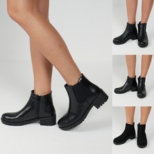 Womens Ladies Chelsea Boots Low Block Chunky Heel Sole Zip Up  Ankle Shoes Size