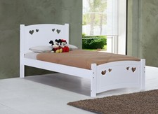 Image of 3ft Single Heart Children's White Wooden Bed Frame Mattress Option Sprung Foam