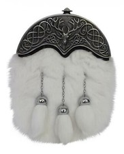 Stunning Glen Esk Bright White Dress Sporran With Scottish Stag Cantle