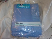 NEW Vintage Gerber Fleece Crib Blanket Blue Acrylic Satin Binding Made USA baby