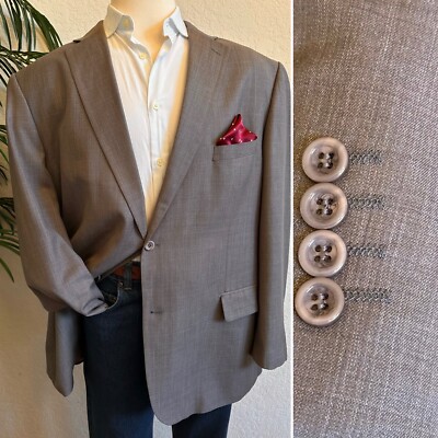 SIZE 52 BLAZER TAUPE BROWN SPORT COAT 2 BUTTON SUIT JACKET POLYESTER BLEND VINCI