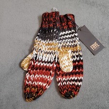 FRYE Red Multi Color Marled Chunky Knit MITTENS Womens One Size Rt 58 NEW