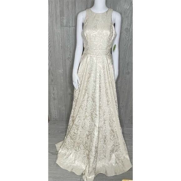 Nwt Windsor glitter scroll floral gold and cream long dress prom formal  dress 7 | eBay
