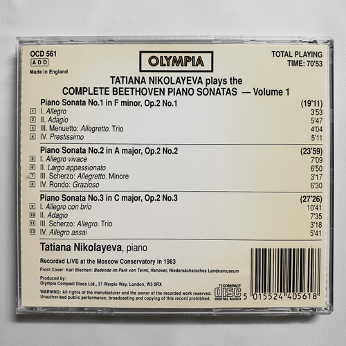 Tatiana Nikolayeva Beethoven Piano Sonatas Vol.1 CD Olympia 1994 ED1 NO IFPI - Picture 2 of 3