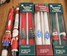 8 Vtg CHRISTMAS 10" Tapered Candles Nutcracker,Santa,Snowflake,Christmas Tree +