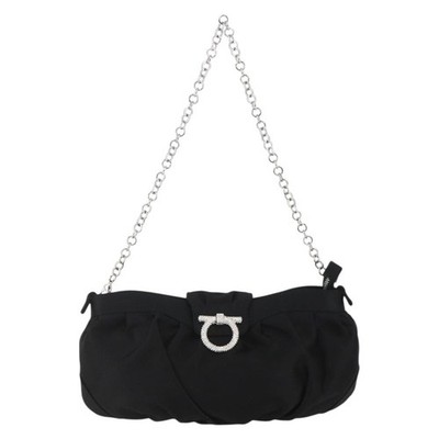 Salvatore Ferragamo Gancini Chain Shoulder Bag Satin Black Silver