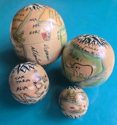 3 inch Handmade Wooden Nesting Map Globes. Set Of 4. *WARNING! NOT TO SCALE!*