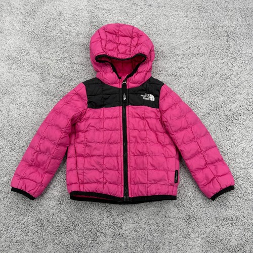 The North Face Thermoball Eco Hooded Jacket Girls 2T Pink Black Puffer Full Zip