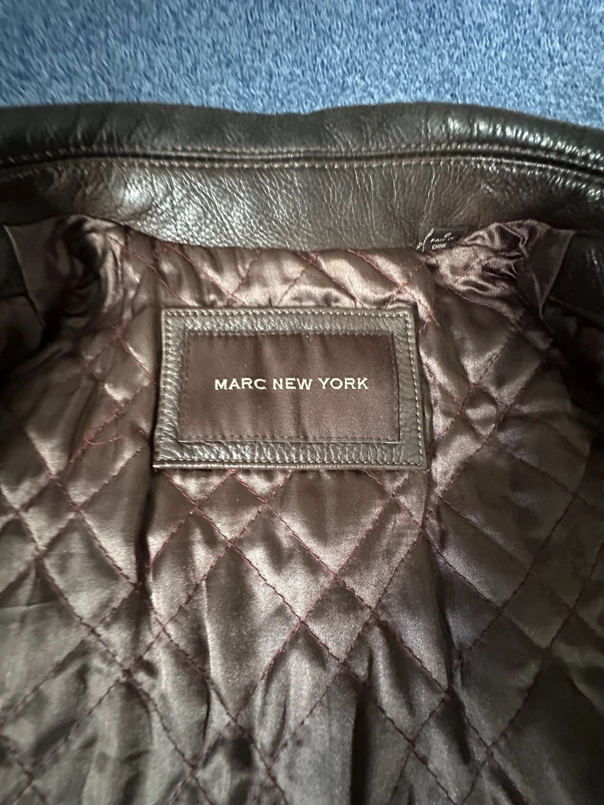 Marc New York Andrew Marc Mens Large Brown Pebbled Leather Bomber Jacket Heavy - product detail image 12