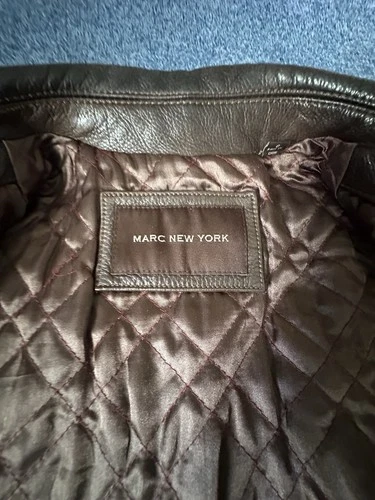 Marc New York Andrew Marc Mens Large Brown Pebbled Leather Bomber Jacket Heavy image 12