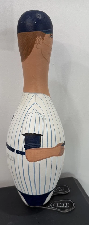 Prendedor de boliche pintado RARO original MICKEY MANTLE #7 1/1 de un tipo retrato artístico Foto 3 de 4