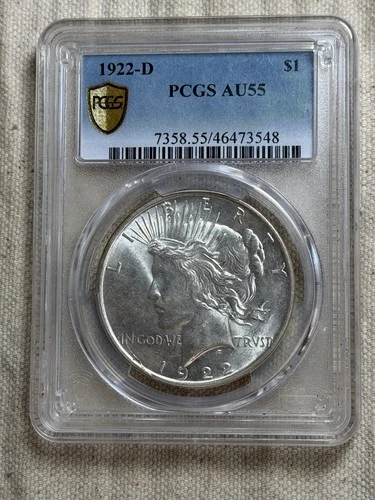 1922 D Peace Silver Dollar $1 PCGS AU55 Gold Shield Nice White Coin