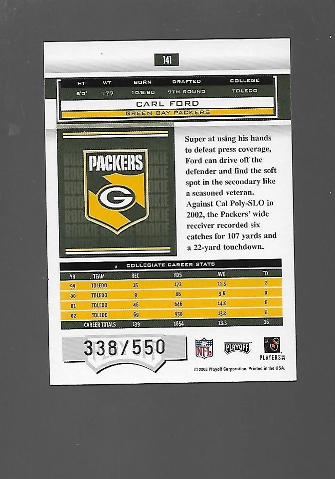 2003  Carl Ford, Playoff Honors, Rookie, Numbered 338/550 - Image 2 of 2