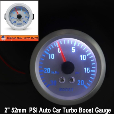 #ad 2quot; 52mm LED PSI Turbo Boost Gauge Pressure Blue Light Universal 0 30in.Hg 20PSI $19.66
