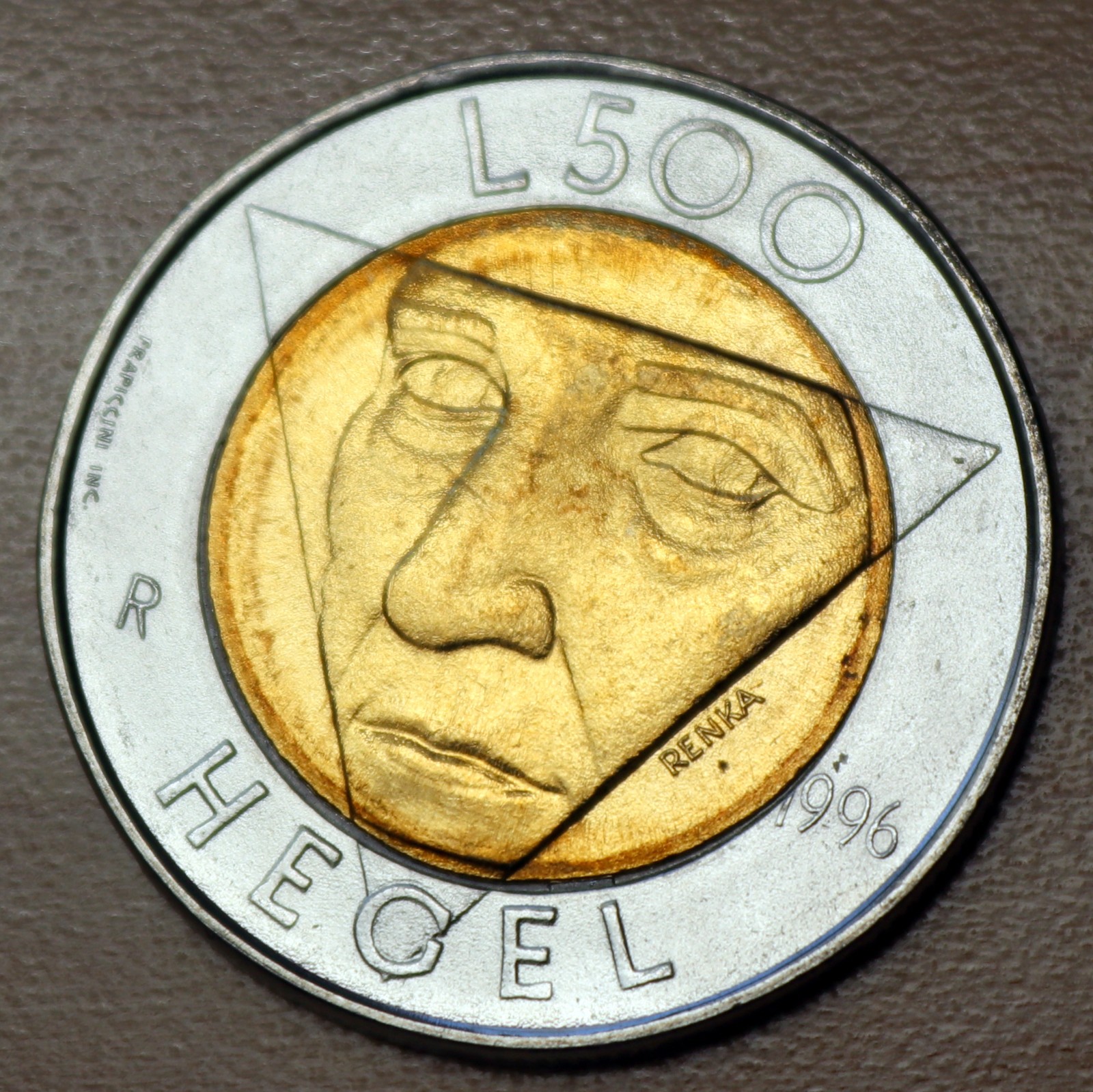 1996 San Marino 500 Lire Friedrich Hegel Bimetallic Unc.