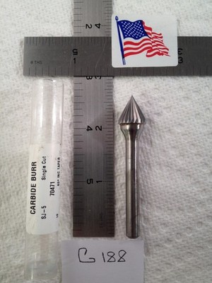 1 NEW HTC 1/4'' SHANK CARBIDE BURR SJ-5 SINGLE CUT 60° ANGLE. USA 70471 (G188)