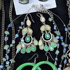 Vtg/now Green Tone Costume Jewelry Lot of 17: Necklaces + Earrings — photo 10