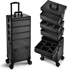5 in 1 Makeup Train Case, Cosmetology Case on Wheels Travel Make up Case Rolling