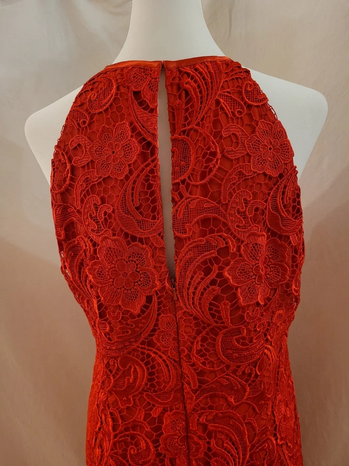 Gr 42 Debenhams Designer Spitzen Kleid Rot 2-lagig sehr schön Maße beachten! - Bild 3 von 4