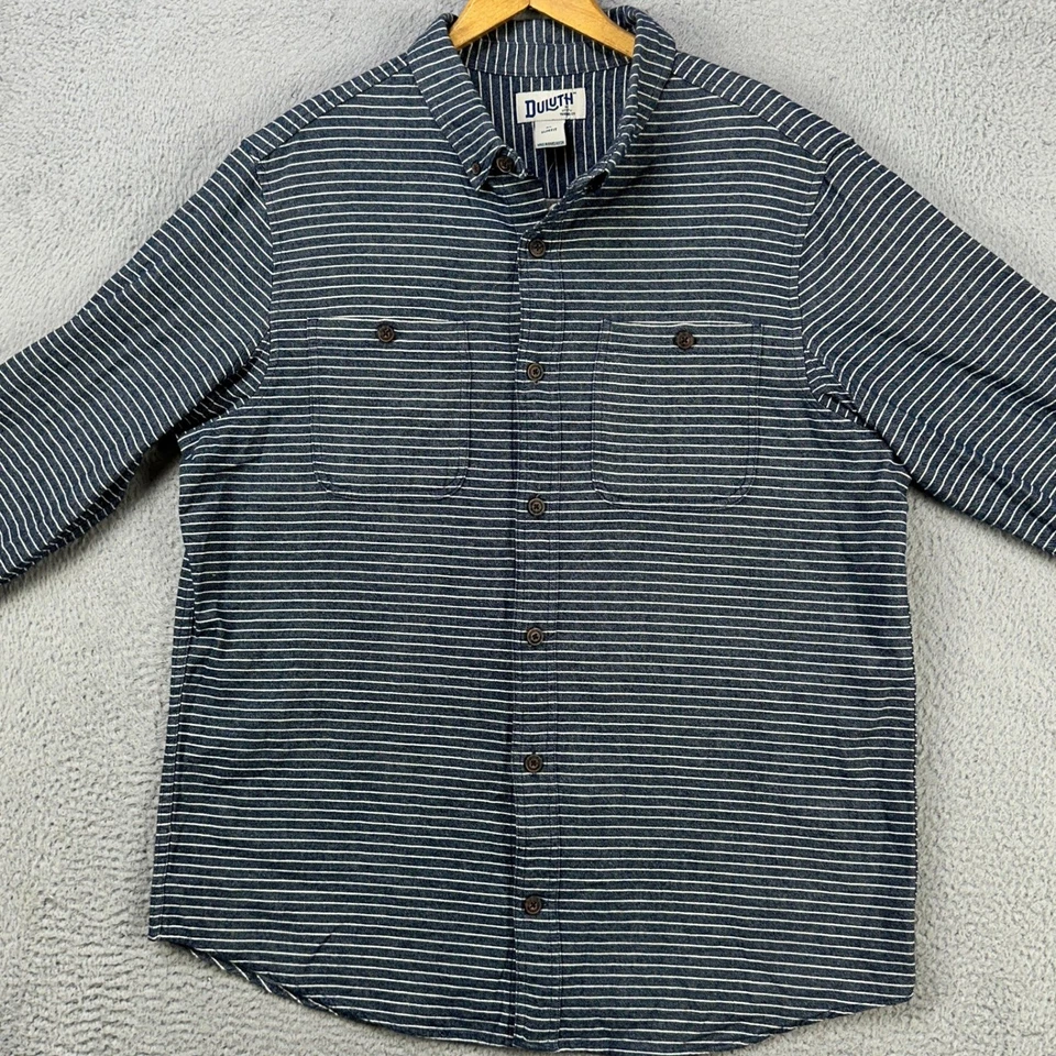 Duluth Trading Co. Mens Flannel Shirt XL Blue Stripes Fee Swinging Slim Fit NEW — 第 3/4 张图片