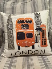Rifle Paper Co. London Art Decor Accent Embroidered Throw Pillow MINT CONDITION