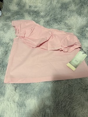 Iris Pink One Shoulder Ruffle Cropped Sleeveless Women's Blouse Size S