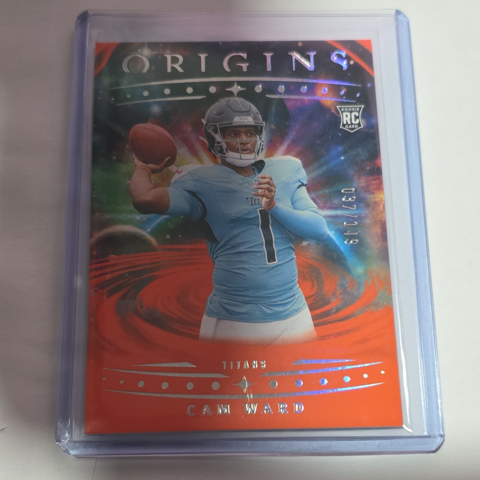 2025 Panini Origins Cam Ward Rookie Orange /149 #143 Tennessee Titans