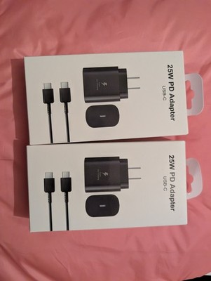 25w PD Adaper Type USB-C Fast Wall Charger Cable For Samsung, Android. 2 Pack