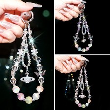 Charm Crystal Beads Mobile Phone Chain Wrist Strap Phone Lanyard with Pendants