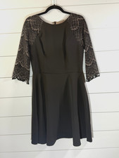 London Times Lace Dress Black Nude Size 12 3/4 Sleeve-