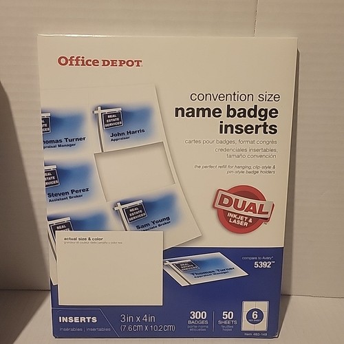 50 Customizable Hanging Name Badges Kit 3" x 4" Clear Holder + 300 Refill Badges - Picture 6 of 11