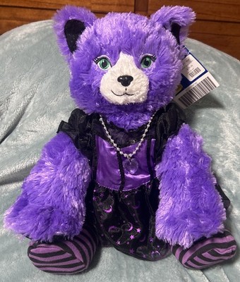 Build A Bear Purple Kooky Spooky Kitty Cat Starry Dress Necklace Bow on Tail