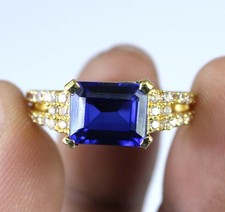Zertifizierter natürlicher blauer Saphir 8,35 kt Smaragdschliff Edelstein Ring Arbeitstag Geschenk