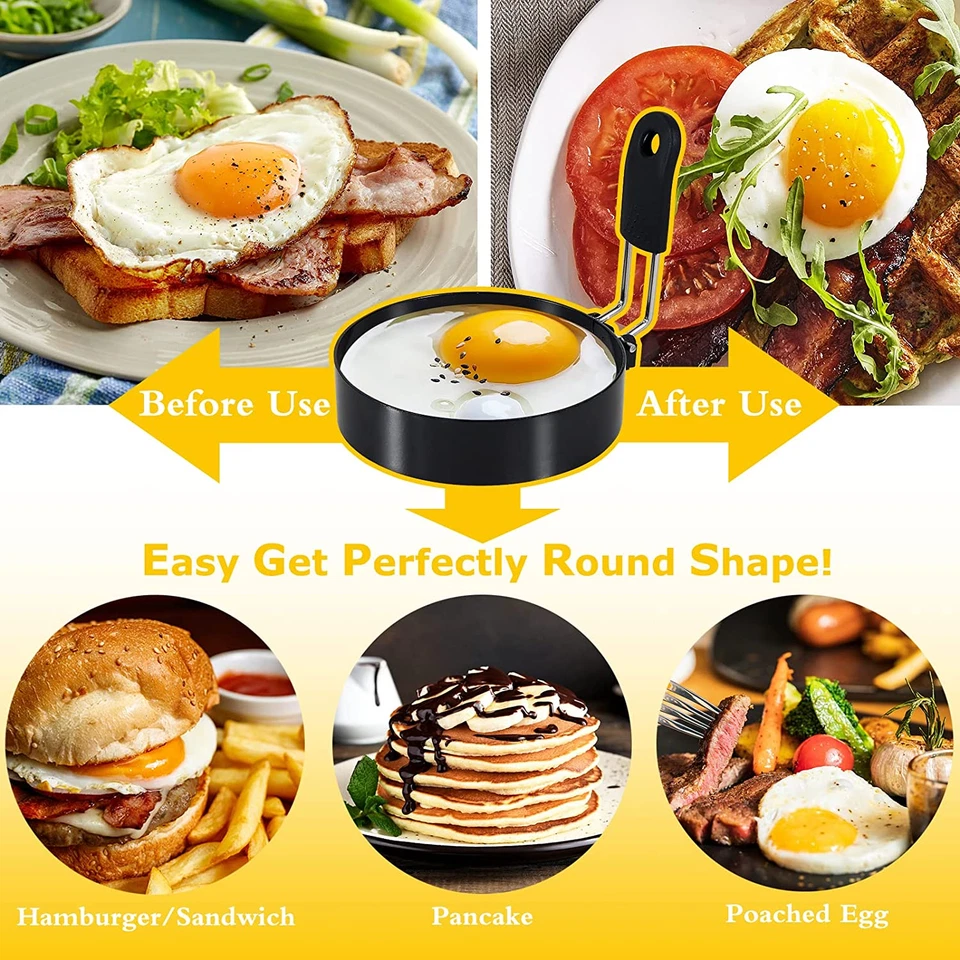 3 Packs 3.5'' Egg Rings Set with Silicone Handle, Stainless Steel Egg Cooking Ri - Image 3 of 4