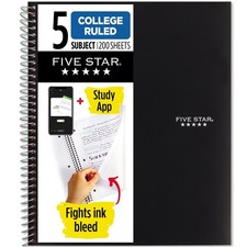Spiral Notebook 5 Subject 200 Sheets College Ruled High Quality